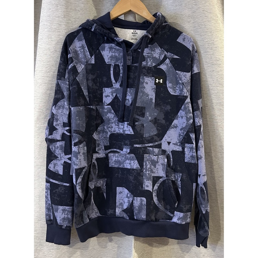 Under Armour Men's UA Rival Fleece Hoodie Blue Camo Camouflage Size Large‎